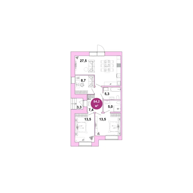 Пәтер жоспары: Т 6.12, 84.2 м²