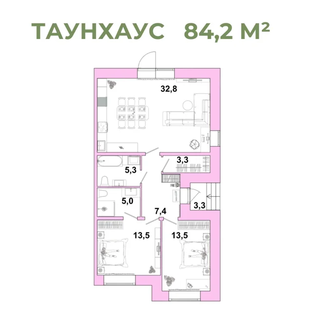 Пәтер жоспары: Т 6.1, 84.2 м²
